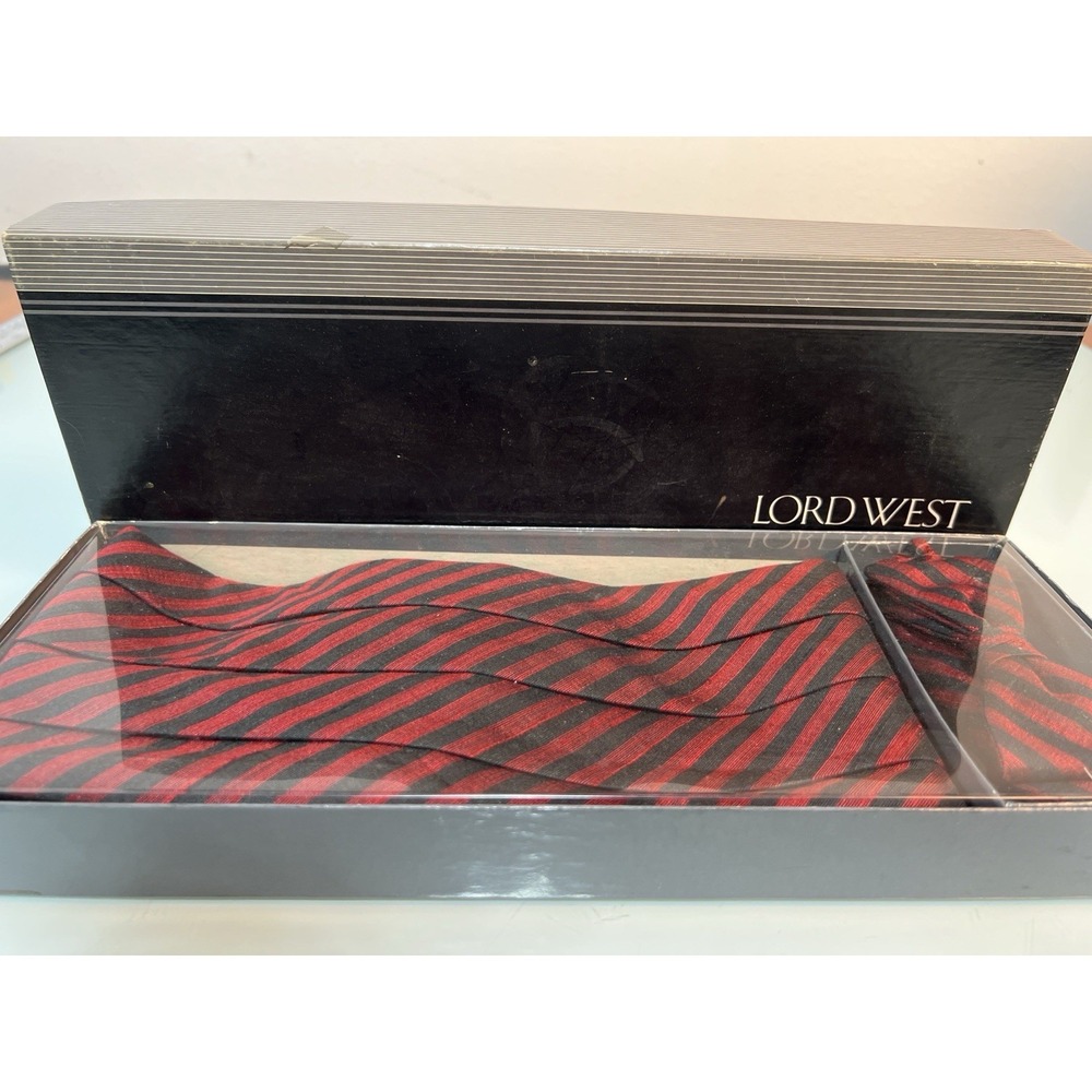 Lord West Cummerbund Bow Tie Set Red Black Striped Tux‎ Prom Formal